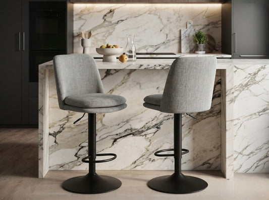 Myla Set of 2 Light Grey Textured Fabric Cushioned Bar Chairs