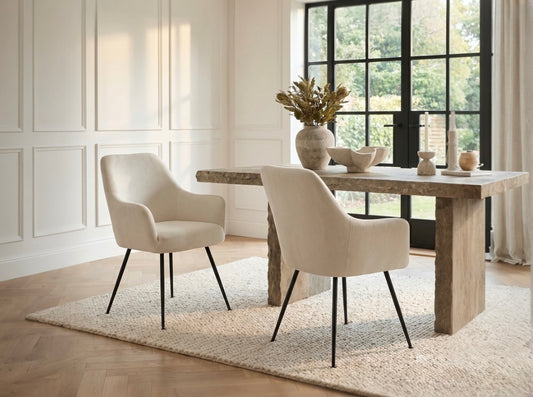 Sande Set of 2 Light Beige Textured Fabric Dining Chairs with Arms