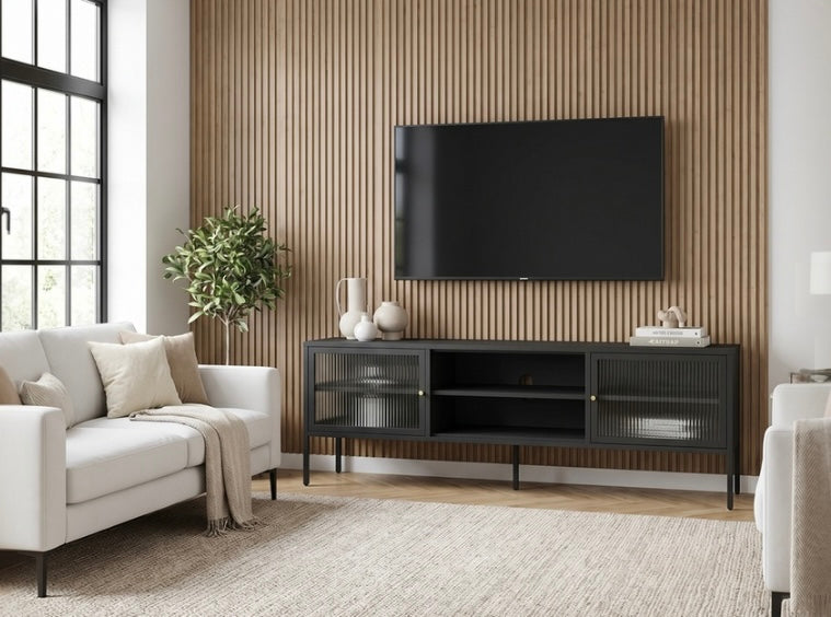 Ari Black Metal and Fluted Glass Door Media Unit