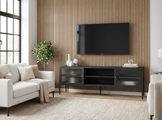 Ari Black Metal and Fluted Glass Door Media Unit