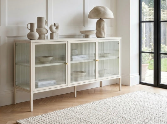 Ari Warm White Metal Fluted Glass Door Sideboard