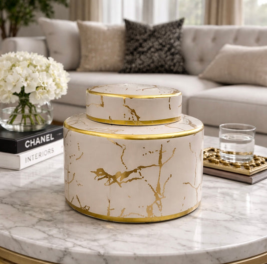 Chimes - Beige And Gold Crackle Jar - Small