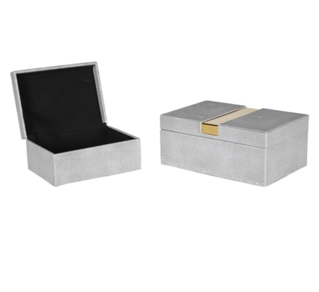 Set of 2 Shagreen Boxes with Gold Detail