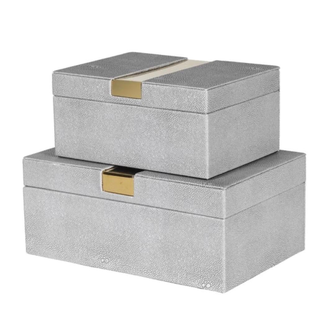 Set of 2 Shagreen Boxes with Gold Detail