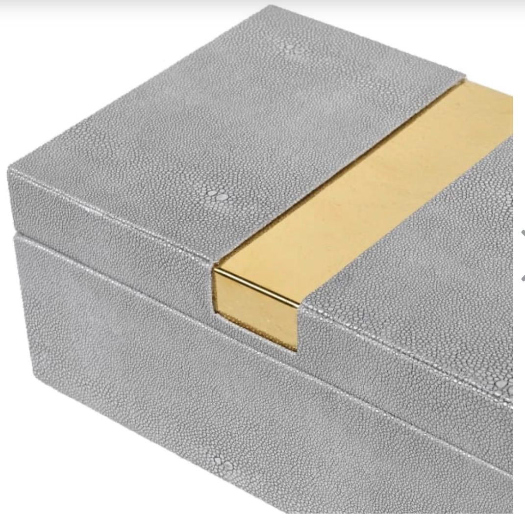 Set of 2 Shagreen Boxes with Gold Detail