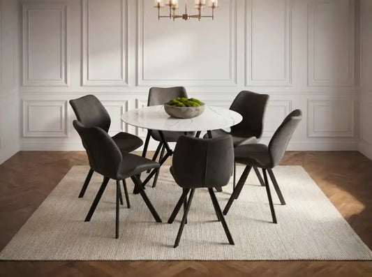 Maya Round Marble Effect Dining Table with 6 Chairs Set