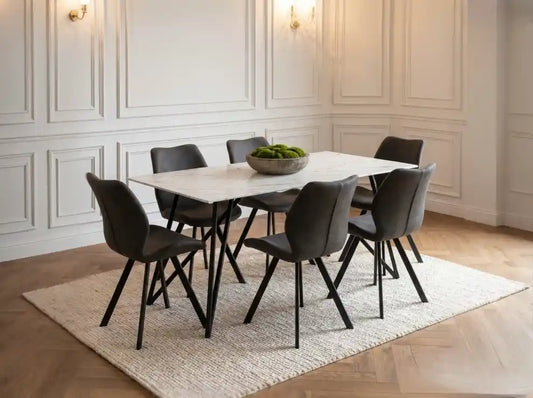 Westley Marble Effect Dining Table with 6 Chairs Set