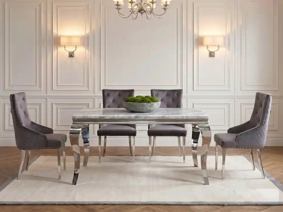 Chimes - Marina Marble Rectangular Dining Set with 6 Chairs