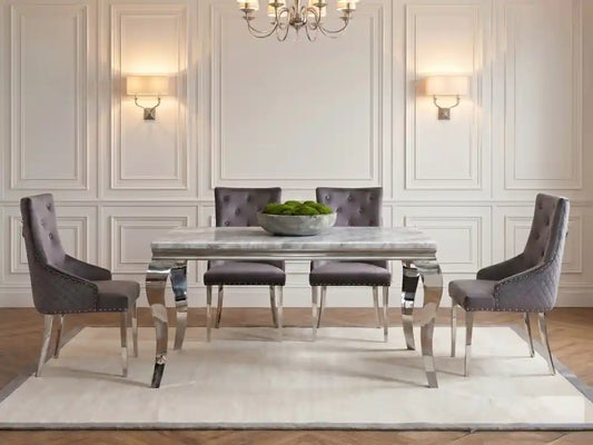 Chimes - Marina Marble Rectangular Dining Set with 6 Chairs