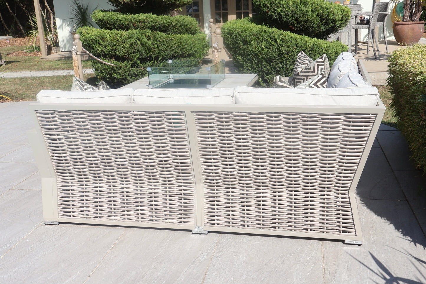 Chimes - Monaco Aluminium Compact Corner Dining Set with Firepit Table - Rope Weave - Cream