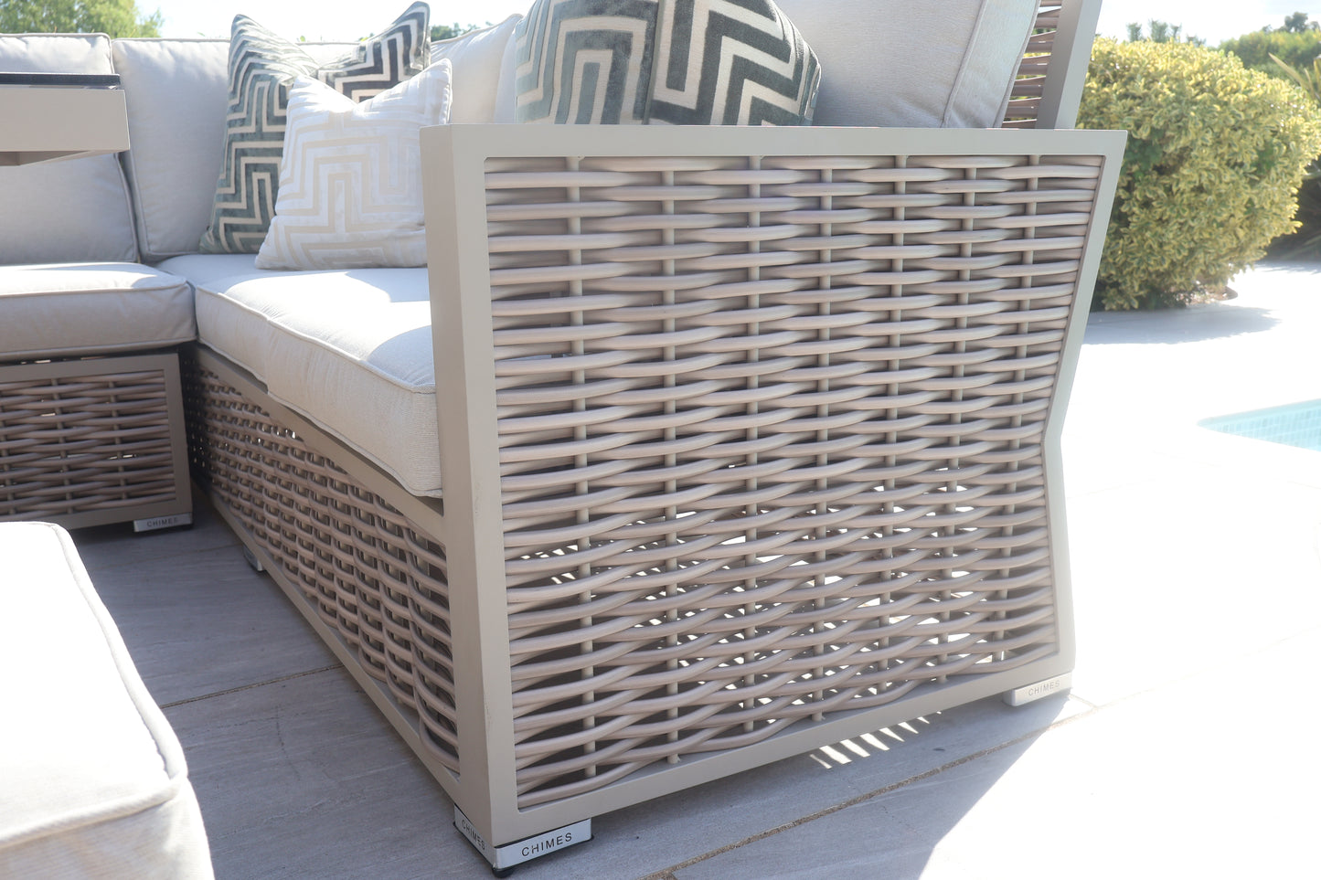 Chimes - Monaco Aluminium Compact Corner Dining Set with Firepit Table - Rope Weave - Cream