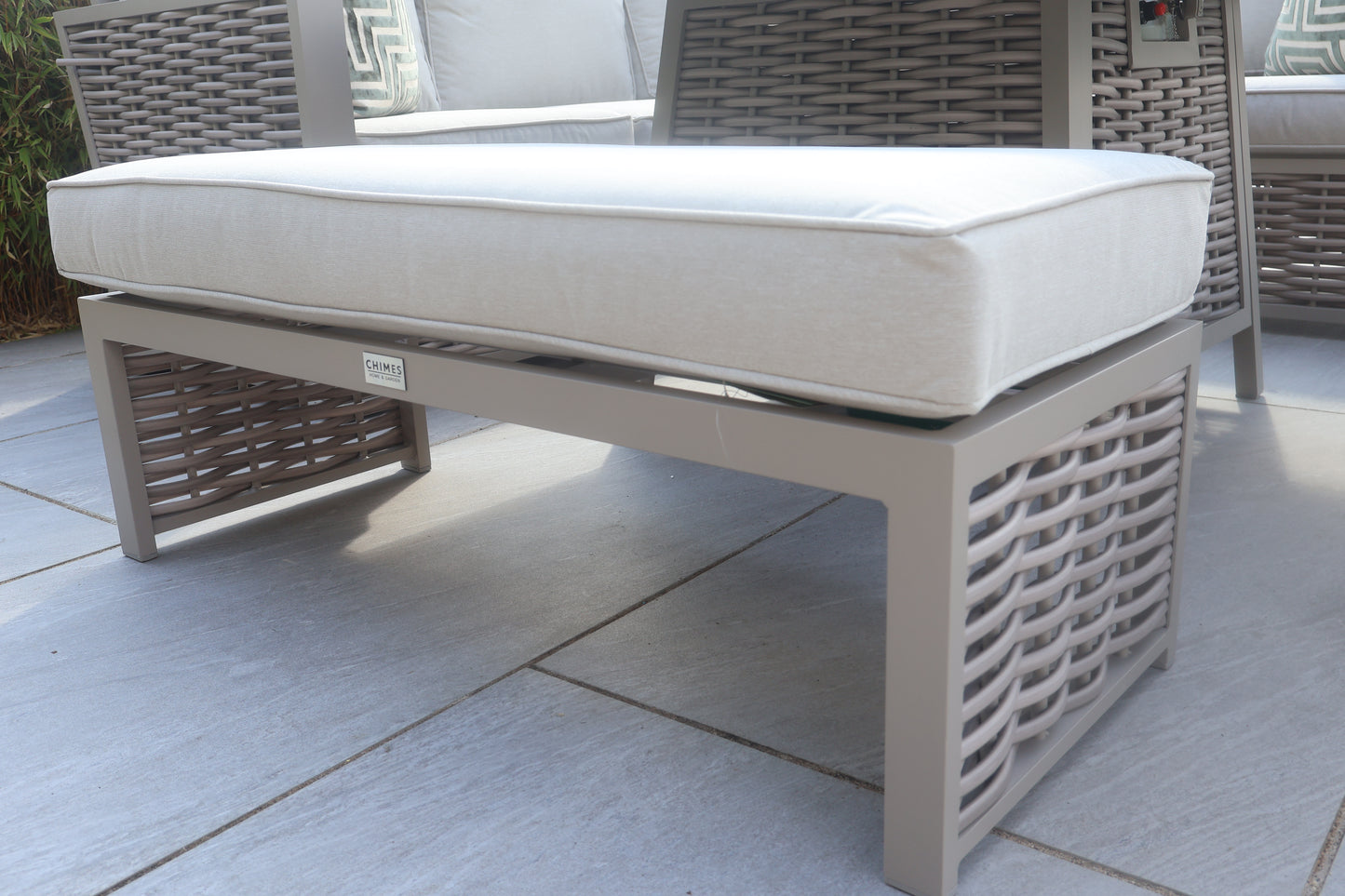 Chimes - Monaco Aluminium Compact Corner Dining Set with Firepit Table - Rope Weave - Cream