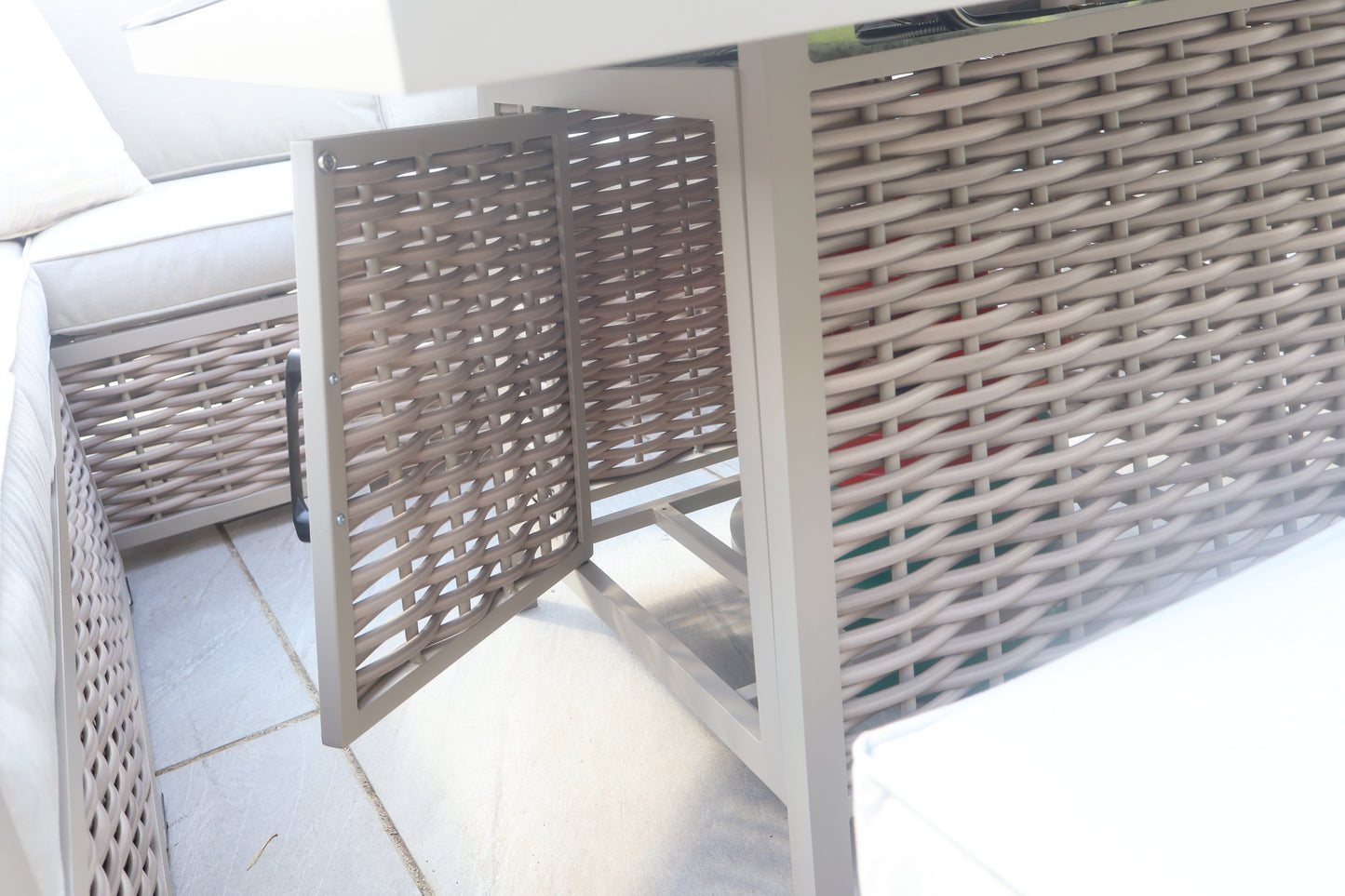 Chimes - Monaco Aluminium Compact Corner Dining Set with Firepit Table - Rope Weave - Cream