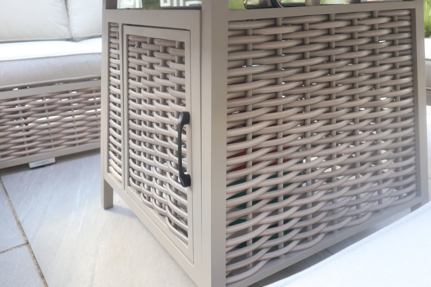 Chimes - Monaco Aluminium Compact Corner Dining Set with Firepit Table - Rope Weave - Cream