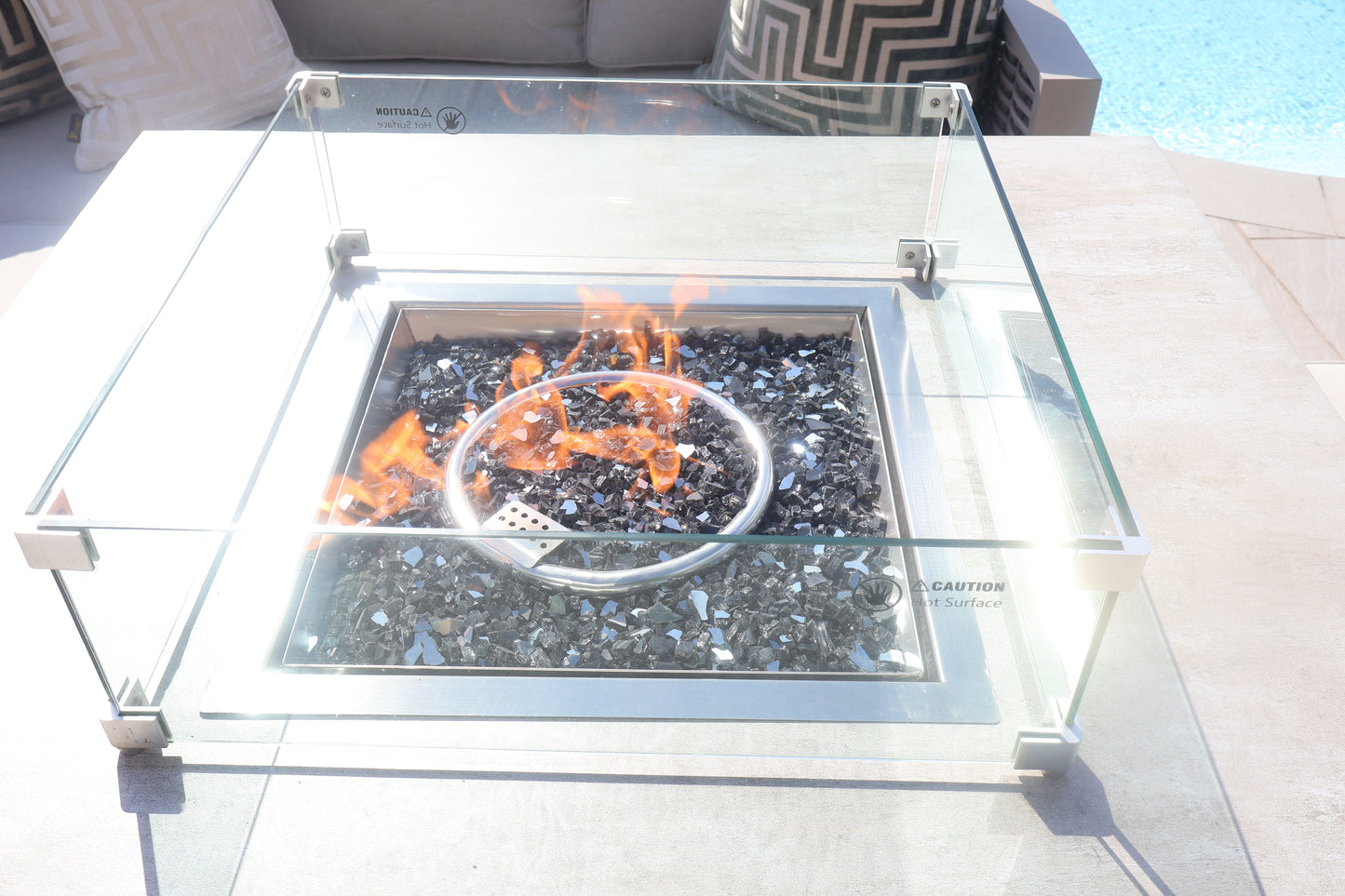 Chimes - Monaco Aluminium Compact Corner Dining Set with Firepit Table - Rope Weave - Cream