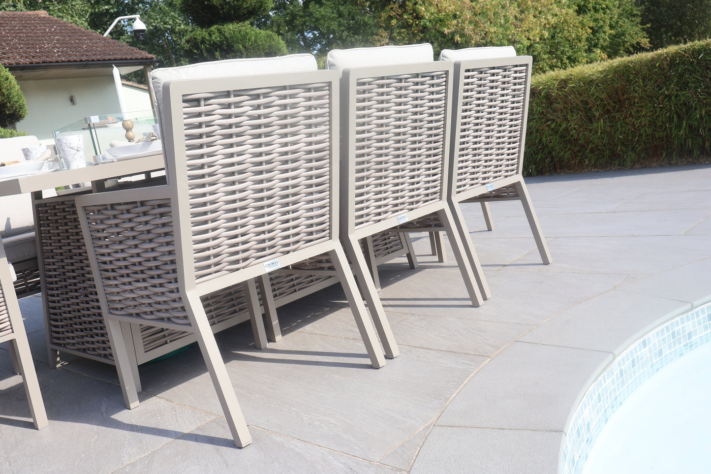 Chimes - Monaco Aluminium 8 Seat Rectangular Dining Set - 1 Meter x 2 Meter Table With Firepit - Rope Weave - Cream