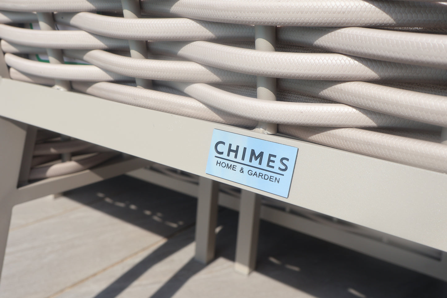 Chimes - Monaco Aluminium 8 Seat Rectangular Dining Set - 1 Meter x 2 Meter Table With Firepit - Rope Weave - Cream