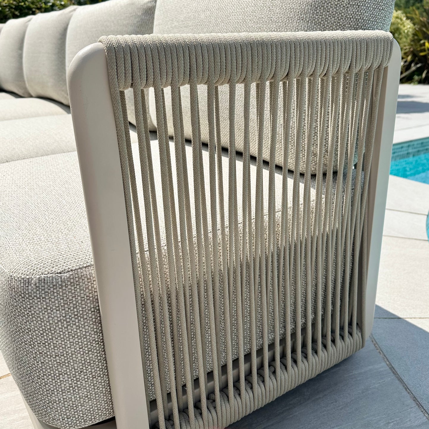Chimes - Portofino Casual Aluminium & Rope Corner Dining Set With Rising Firepit Table - Left & Right Hand - Cream