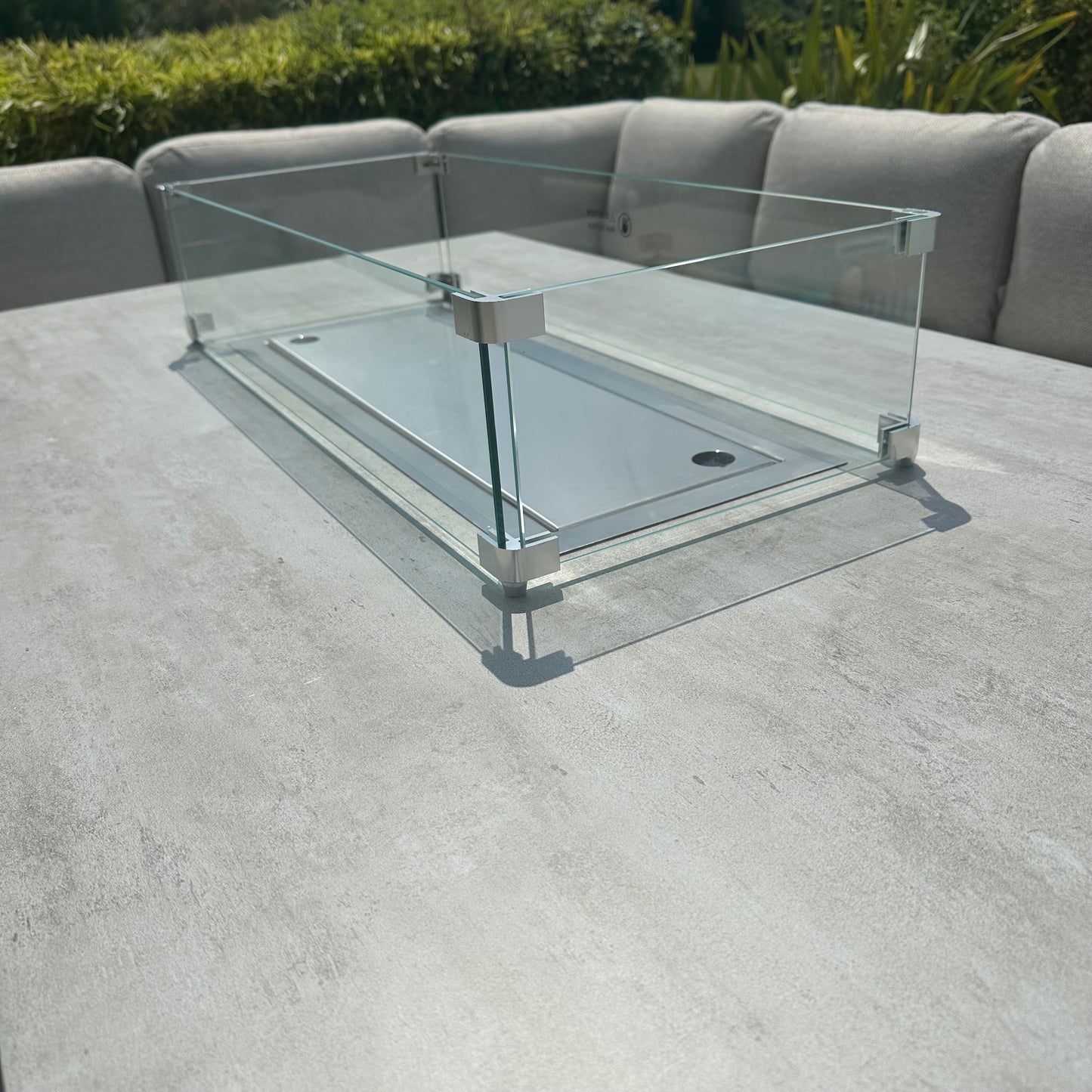 Chimes - Portofino Casual Aluminium & Rope Corner Dining Set With Rising Firepit Table - Left & Right Hand - Cream