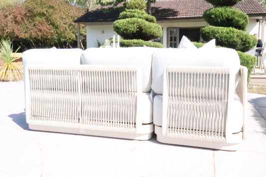 Chimes - Portofino Aluminium & Rope Compact Corner Dining Set With Rising Table - Cream