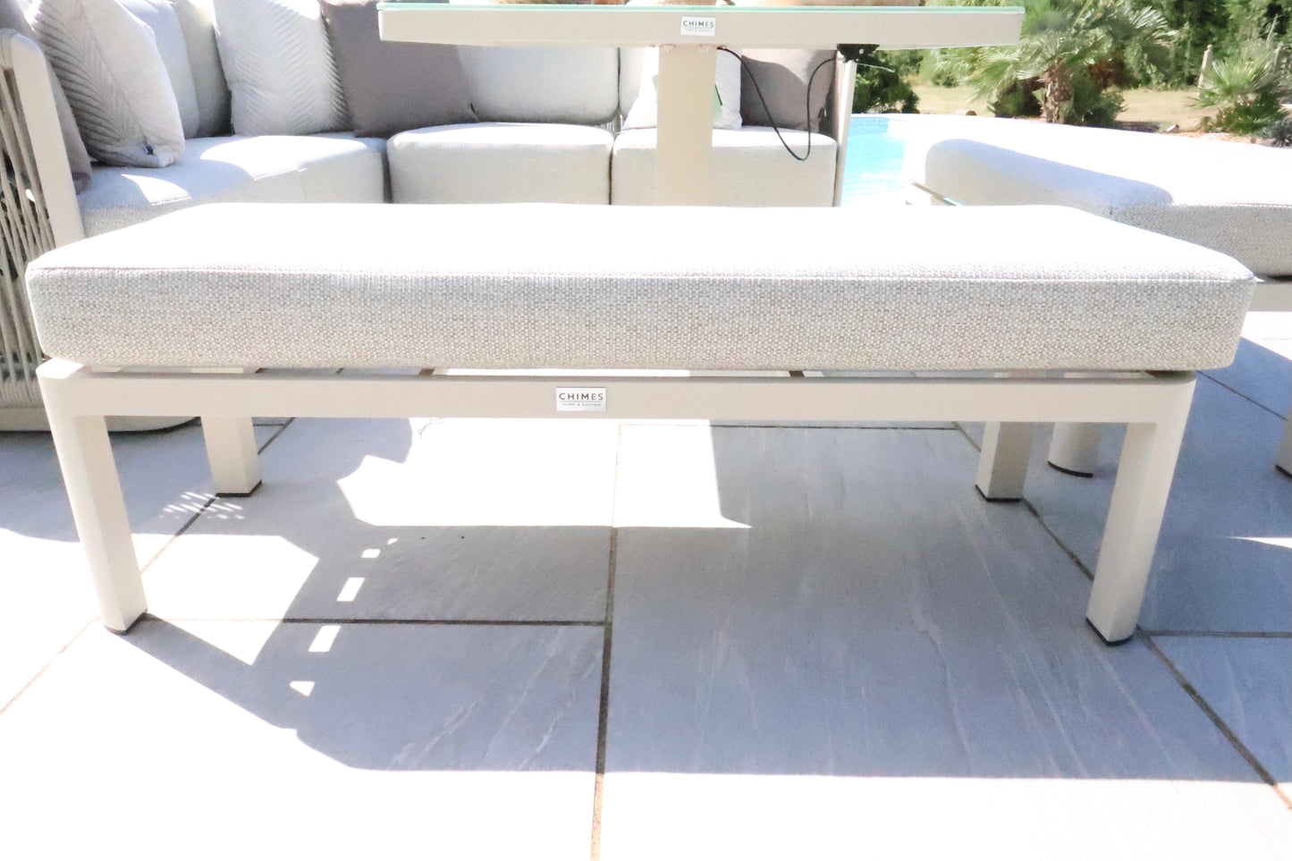 Chimes - Portofino Aluminium & Rope Compact Corner Dining Set With Rising Table - Cream