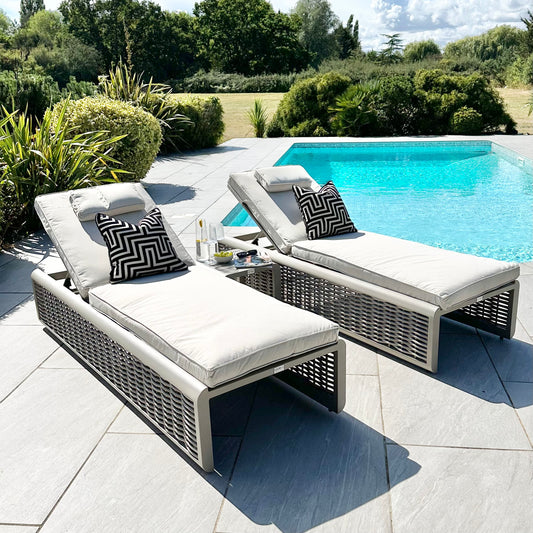 Chimes - Monaco Aluminium & Rope Sun Lounger Set with Coffee Table - Cream