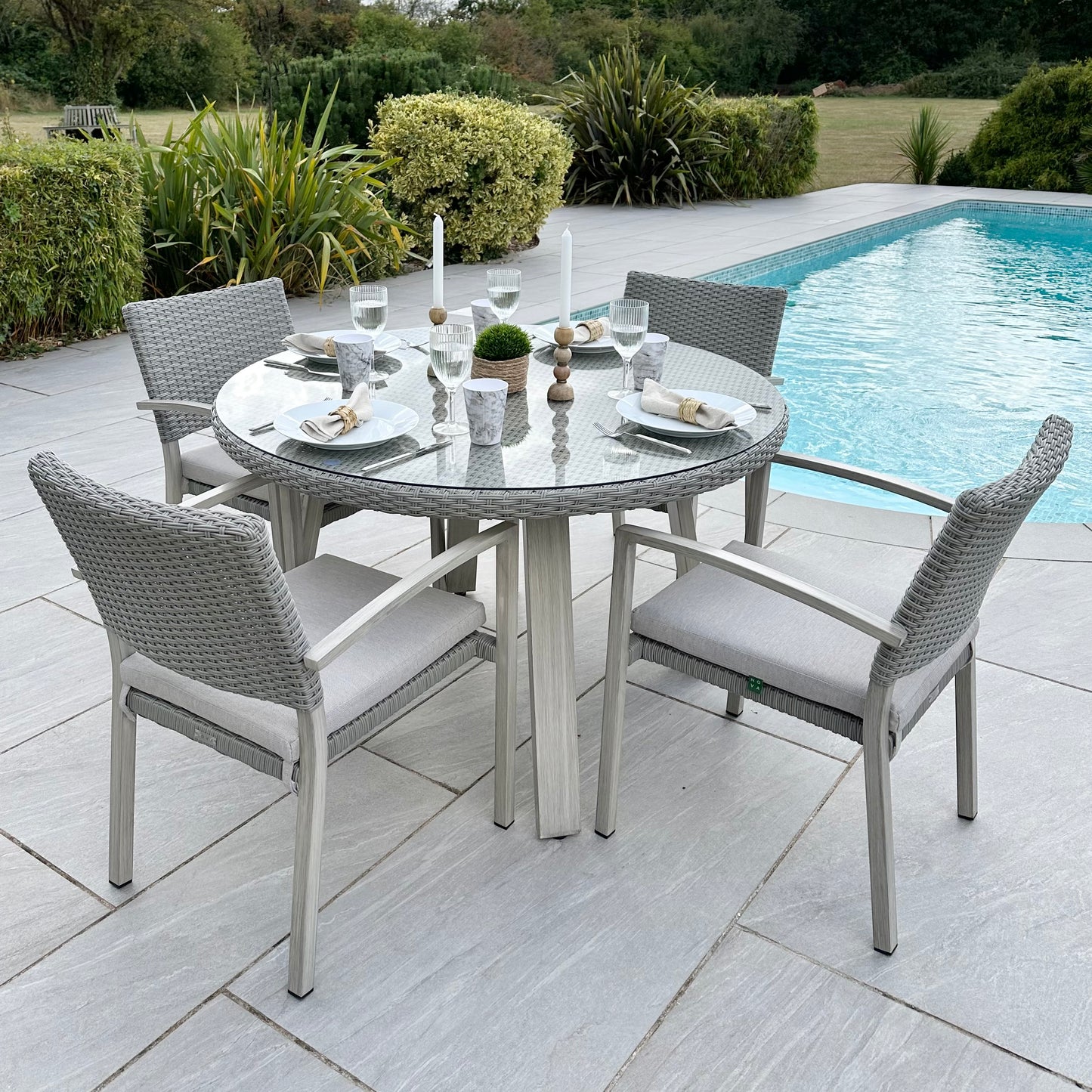 Nova - Griffin 4 Seat Round Dining Set - Light Grey - LOW STOCK