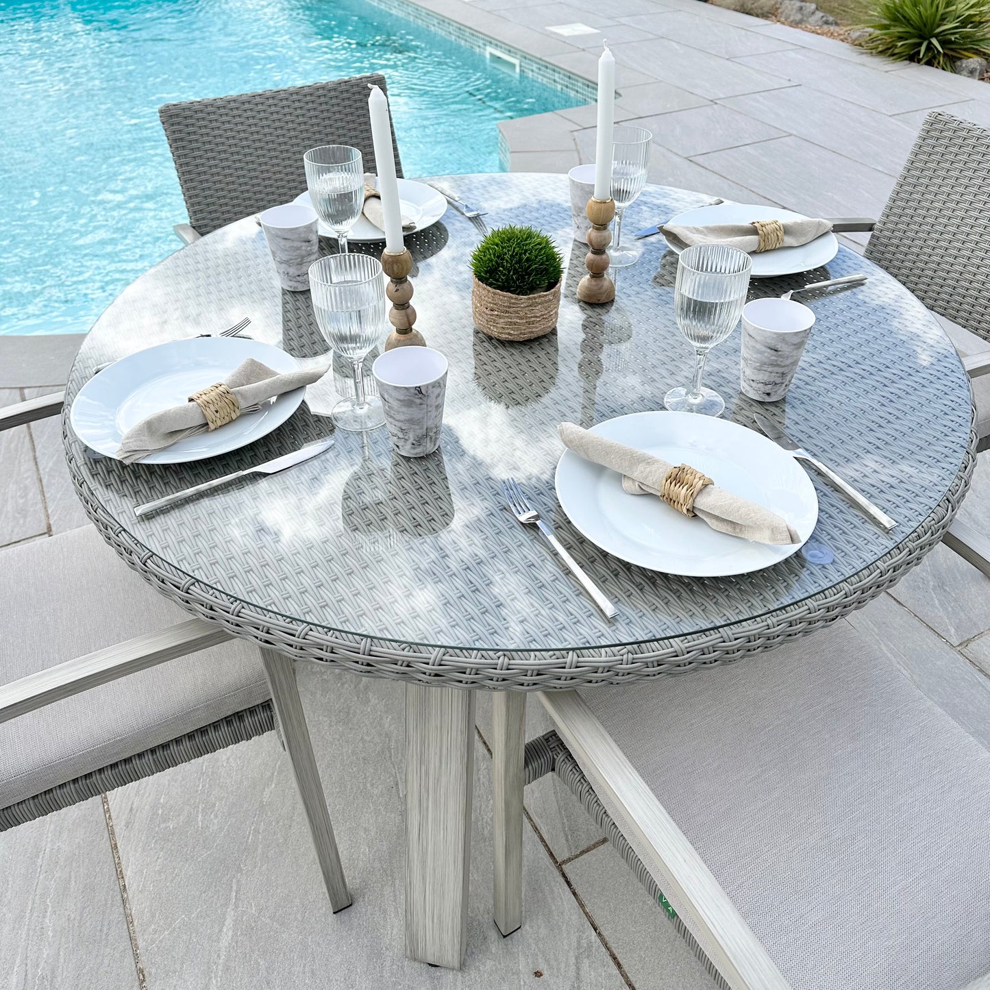 Nova - Griffin 4 Seat Round Dining Set - Light Grey - LOW STOCK
