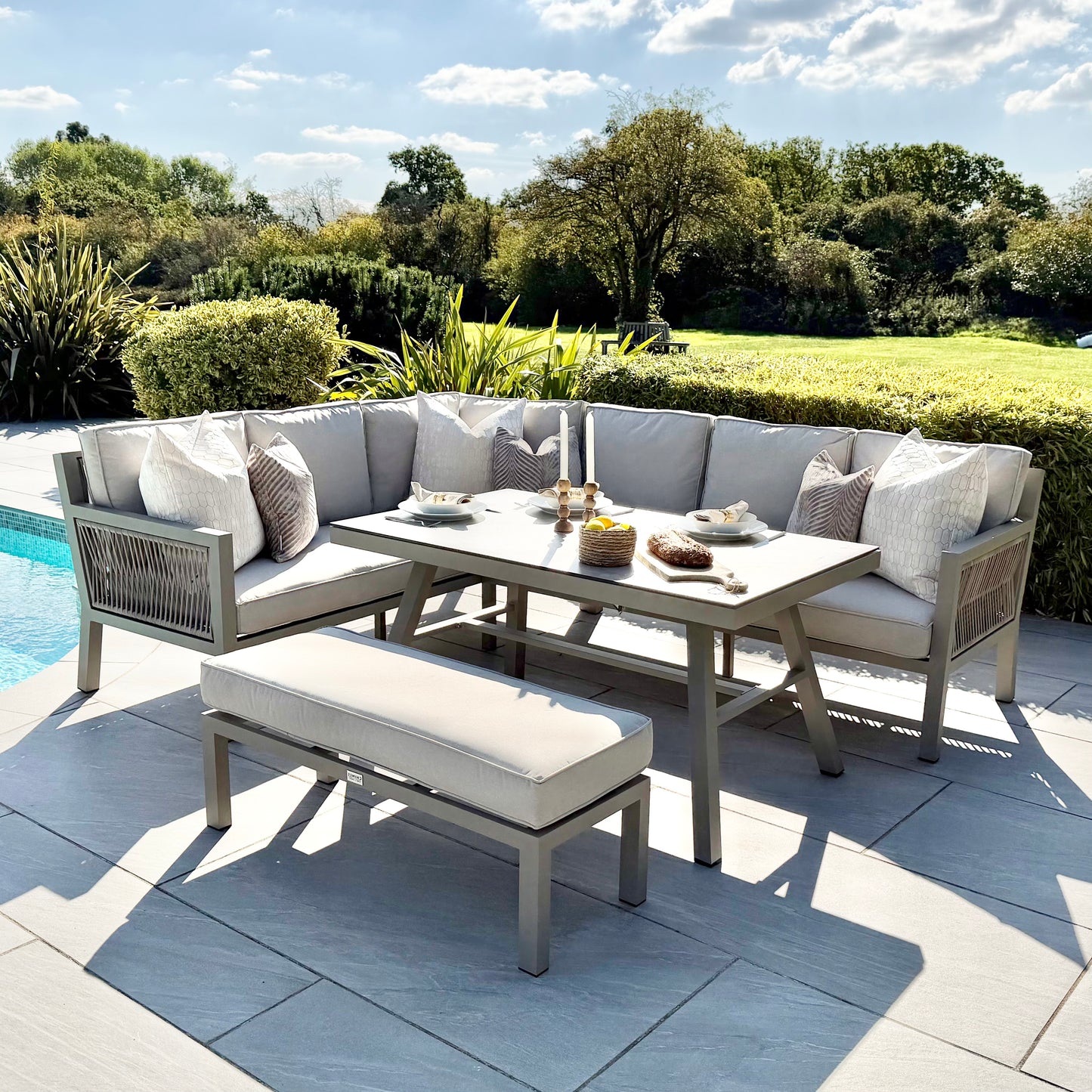 Chimes - Seville Aluminium & Rope Casual Corner Dining Set - Left Hand - Champagne