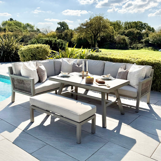 Chimes - Seville Aluminium & Rope Casual Corner Dining Set - Left Hand - Champagne