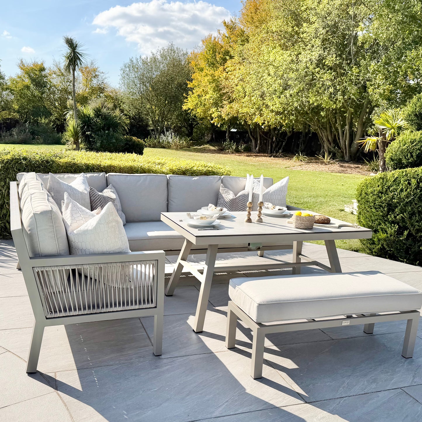 Chimes - Seville Aluminium & Rope Casual Corner Dining Set - Left Hand - Champagne