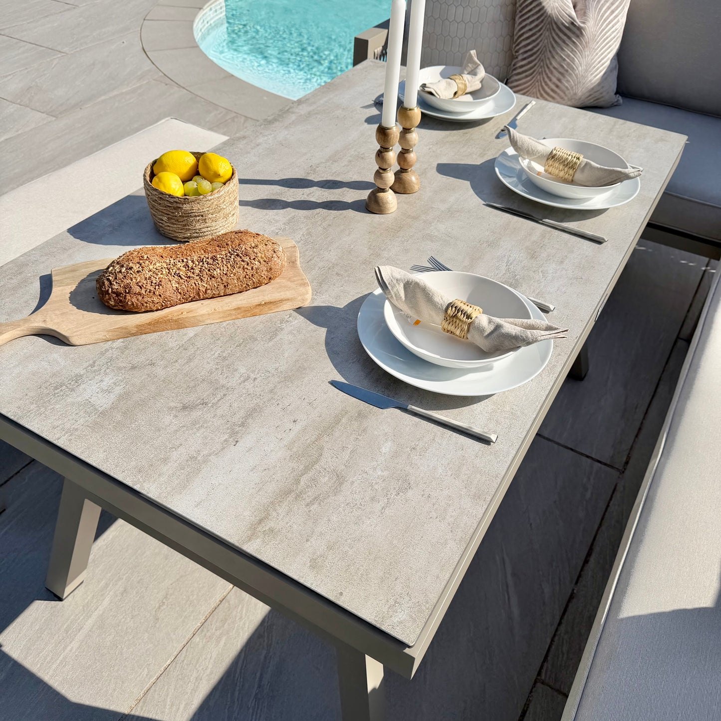 Chimes - Seville Aluminium & Rope Casual Corner Dining Set - Left Hand - Champagne