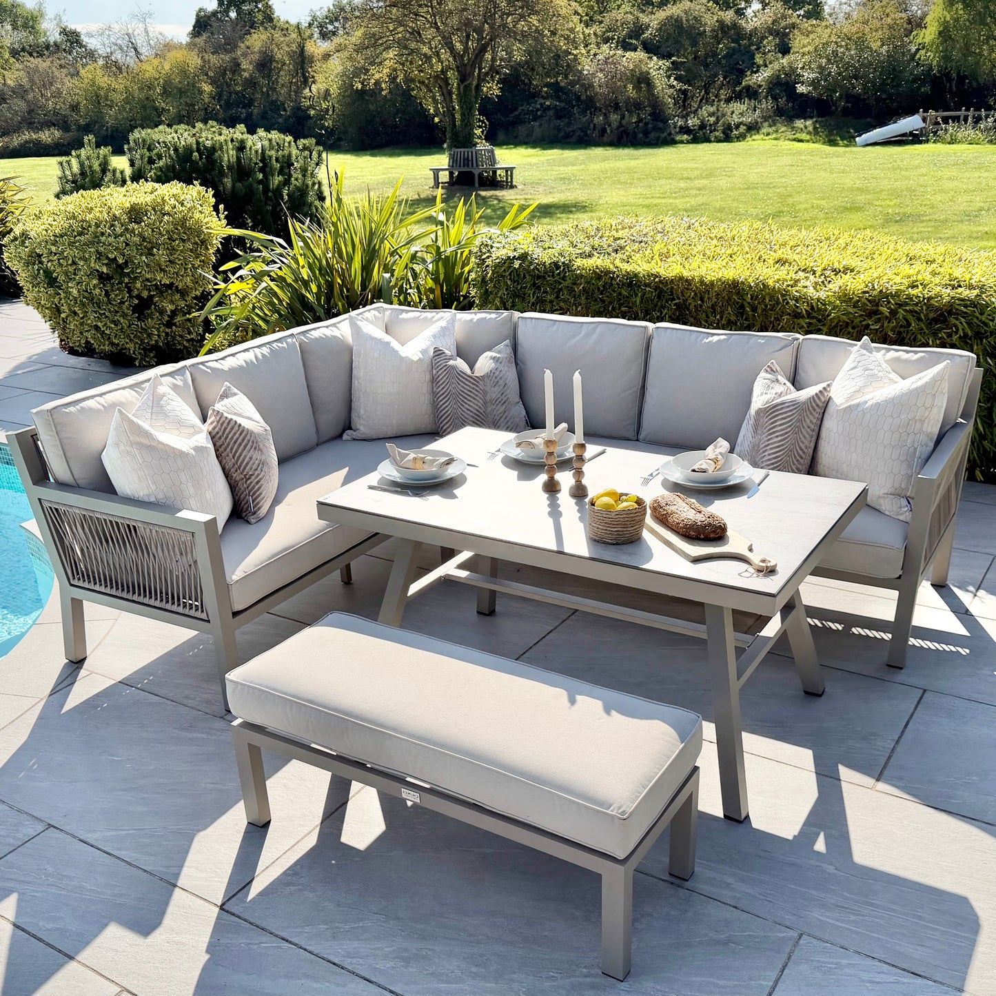 Chimes - Seville Aluminium & Rope Casual Corner Dining Set - Left Hand - Champagne