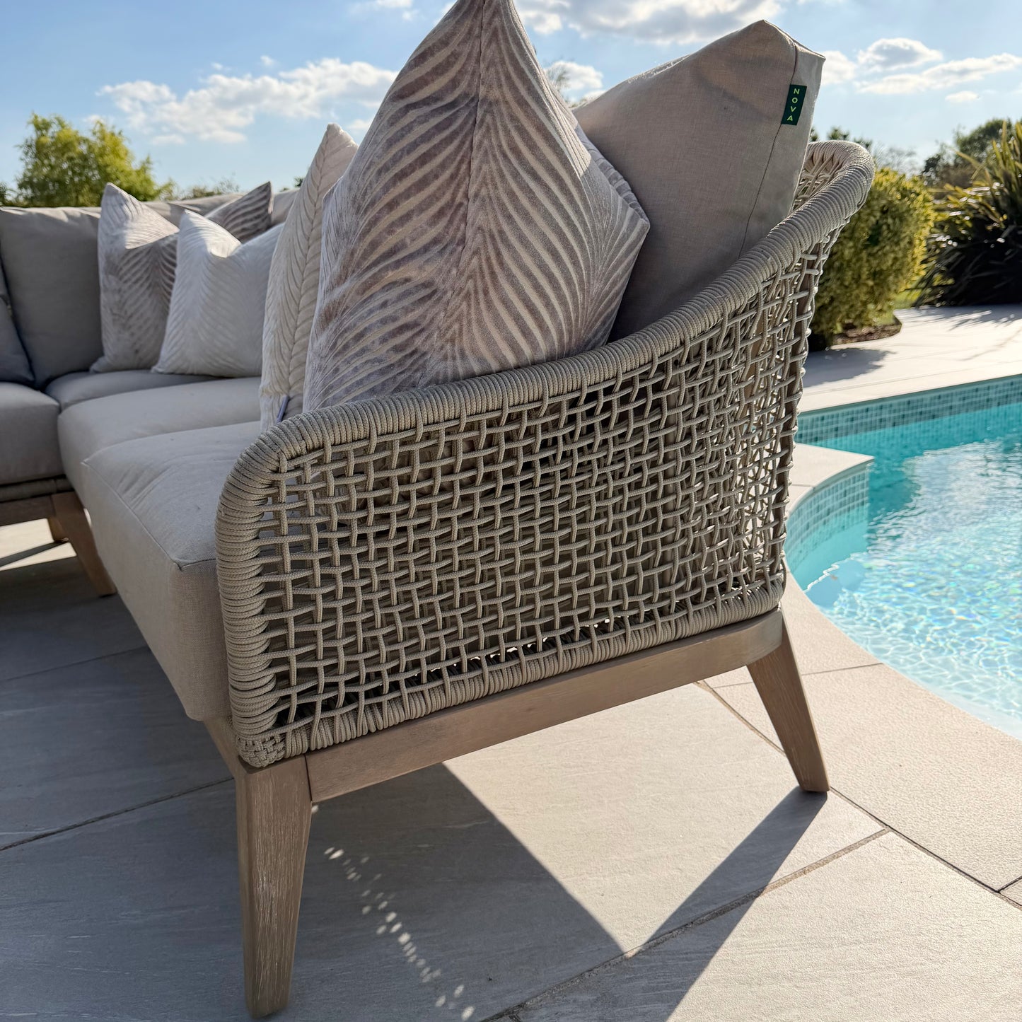 Nova - Summer Corner Sofa Set with Round Coffee Table & Side Table - Beige - LOW STOCK