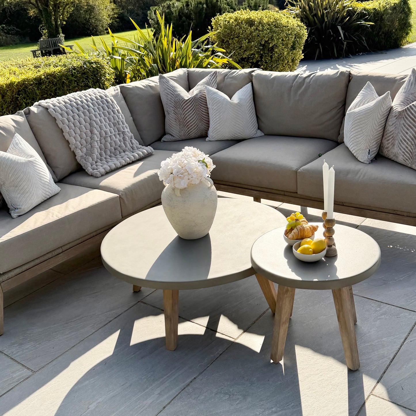Nova - Summer Corner Sofa Set with Round Coffee Table & Side Table - Beige - LOW STOCK