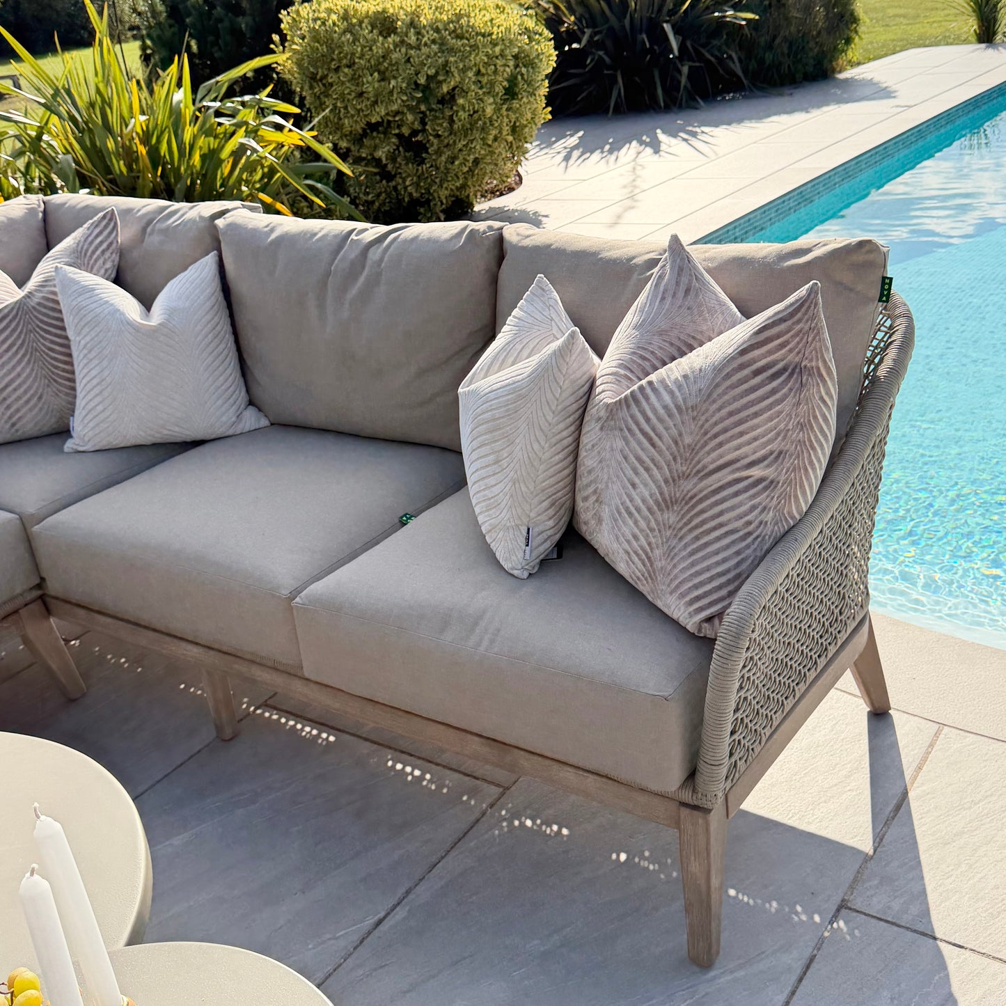 Nova - Summer Corner Sofa Set with Round Coffee Table & Side Table - Beige - LOW STOCK