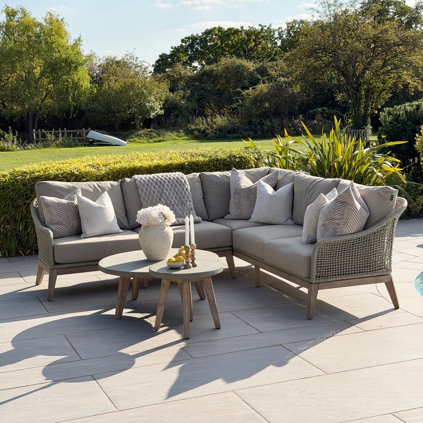 Nova - Summer Corner Sofa Set with Round Coffee Table & Side Table - Beige - LOW STOCK