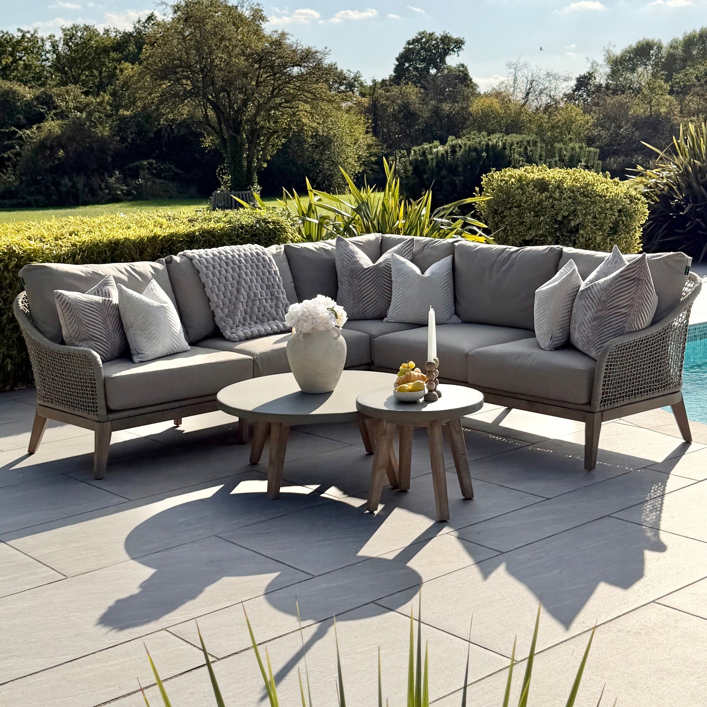 Nova - Summer Corner Sofa Set with Round Coffee Table & Side Table - Beige - LOW STOCK