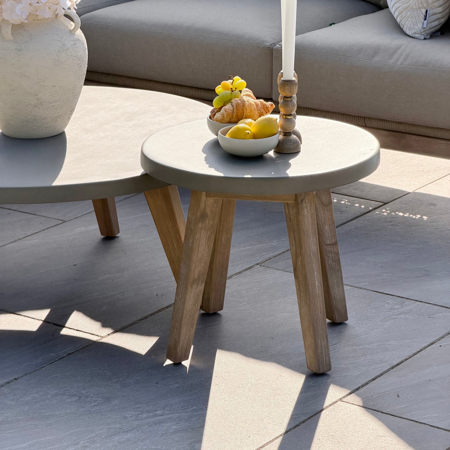 Nova - Summer Corner Sofa Set with Round Coffee Table & Side Table - Beige - LOW STOCK