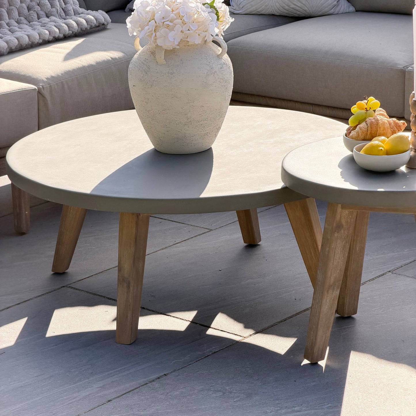 Nova - Summer Corner Sofa Set with Round Coffee Table & Side Table - Beige - LOW STOCK