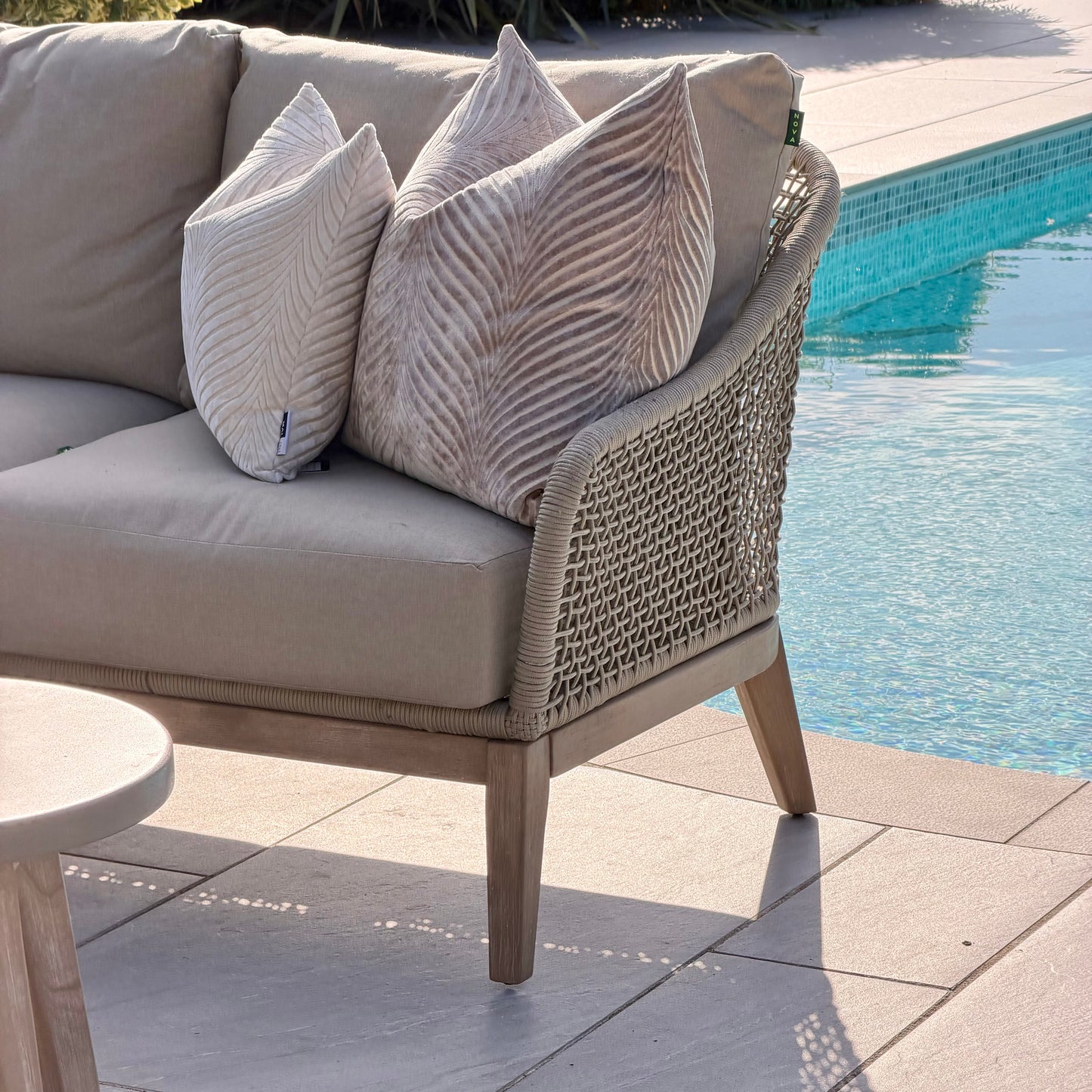 Nova - Summer Corner Sofa Set with Round Coffee Table & Side Table - Beige - LOW STOCK