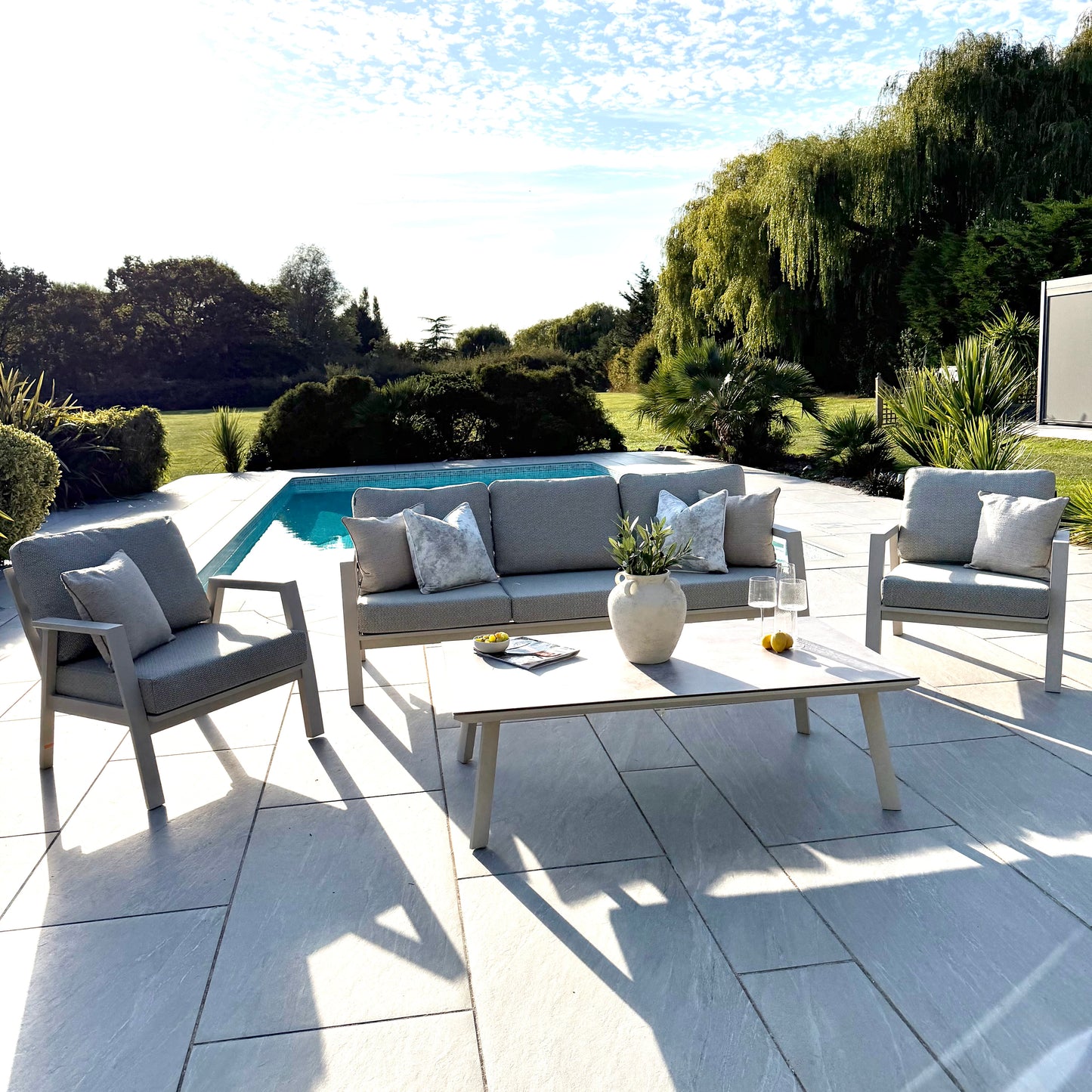 Nova - Phoenix 3 Seater Sofa Set with Rectangular Coffee Table - Pebble