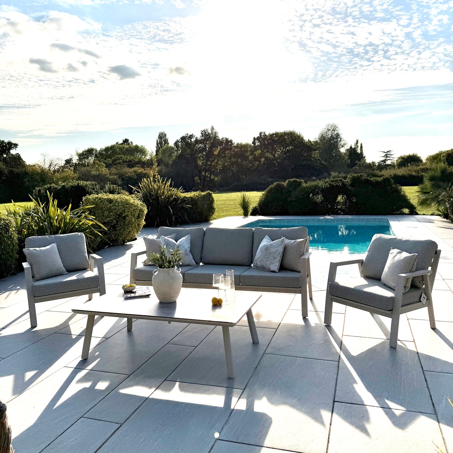 Nova - Phoenix 3 Seater Sofa Set with Rectangular Coffee Table - Pebble