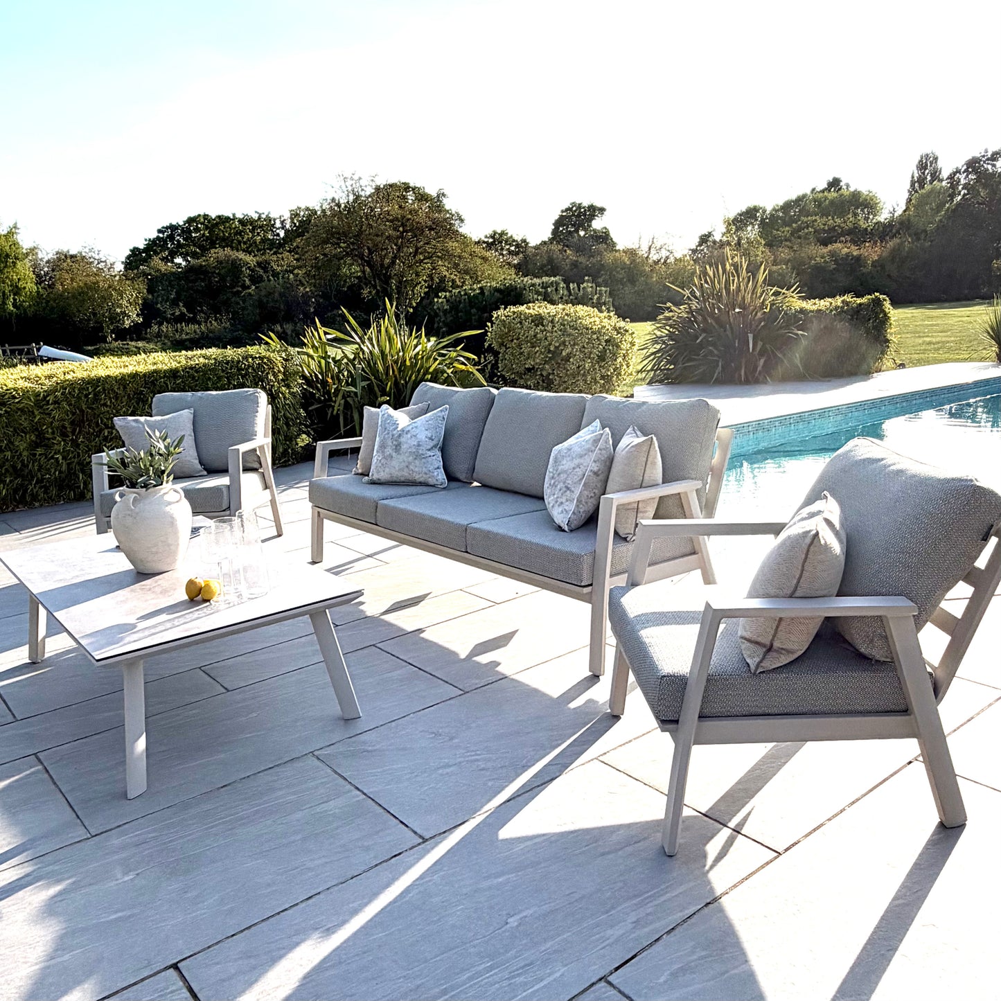 Nova - Phoenix 3 Seater Sofa Set with Rectangular Coffee Table - Pebble