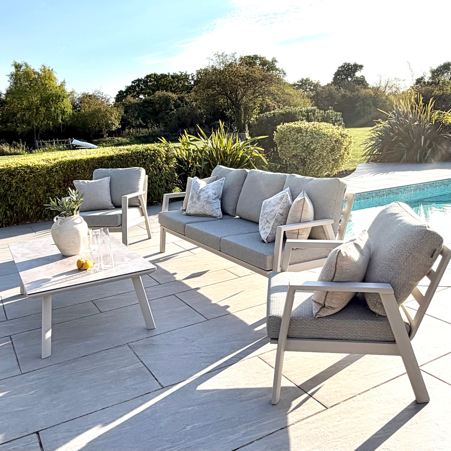 Nova - Phoenix 3 Seater Sofa Set with Rectangular Coffee Table - Pebble