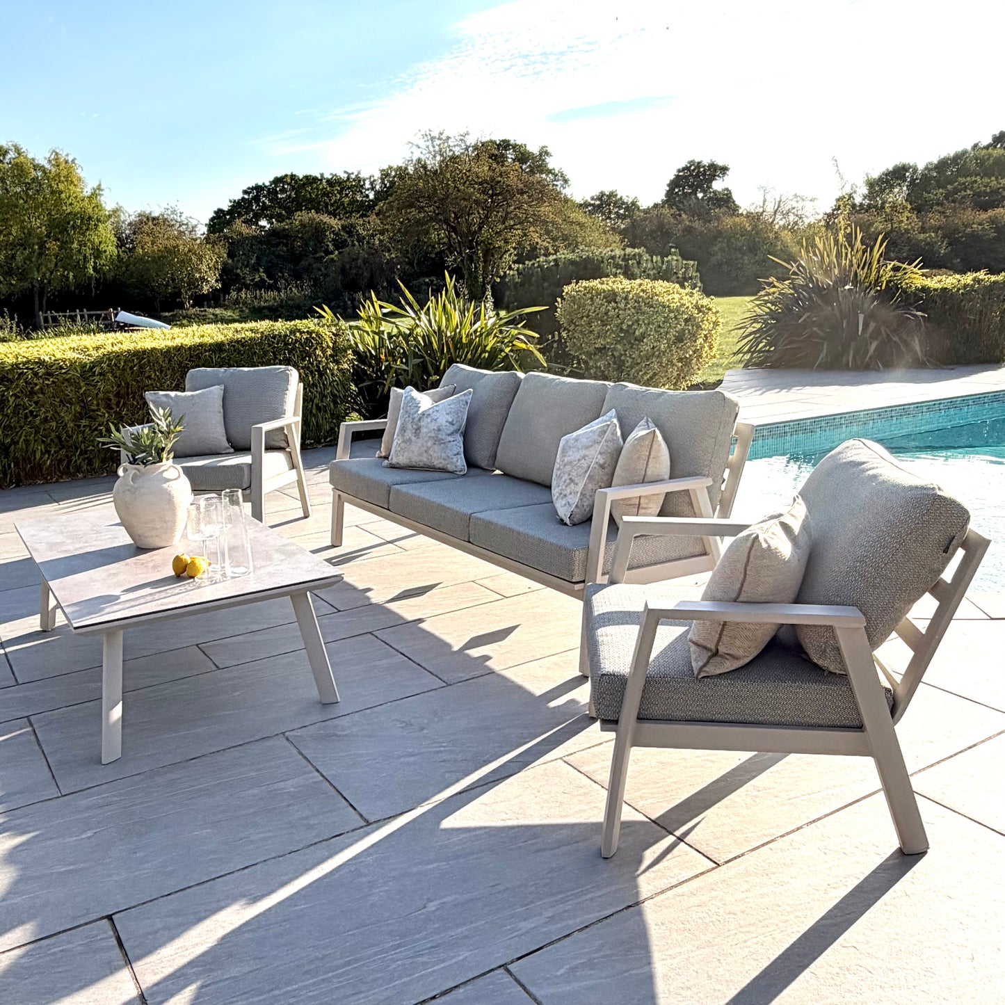 Nova - Phoenix 3 Seater Sofa Set with Rectangular Coffee Table - Pebble