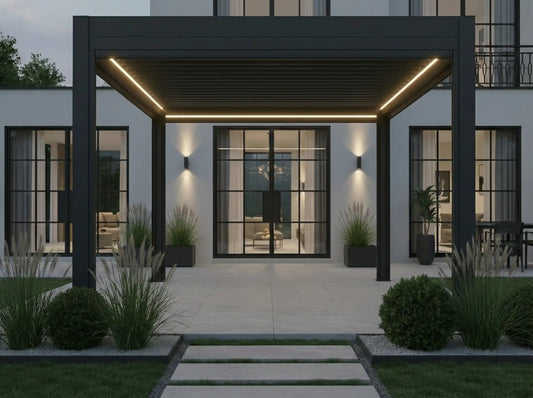 Chimes - Rivaro Deluxe 3m x 3m Motorised Aluminium Pergola with Solar LEDs