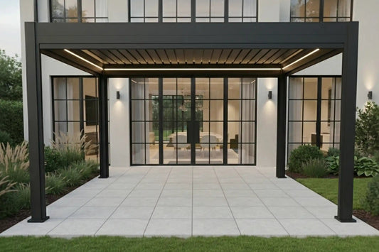 Chimes - Rivaro Deluxe 4m x 3m Motorised Aluminium Pergola with Solar LEDs