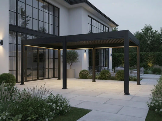 Chimes - Rivaro Deluxe 6m x 3m Motorised Aluminium Pergola with Solar LEDs