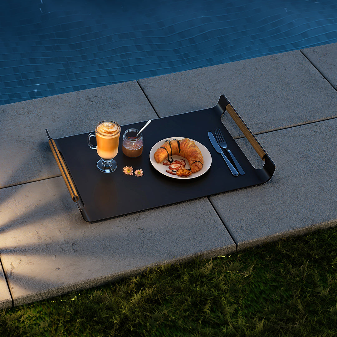 Chimes - Sage Aluminum & Teak Solar Tray